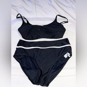 Old Navy Black High Rise Bikini with White Accents Size Medium